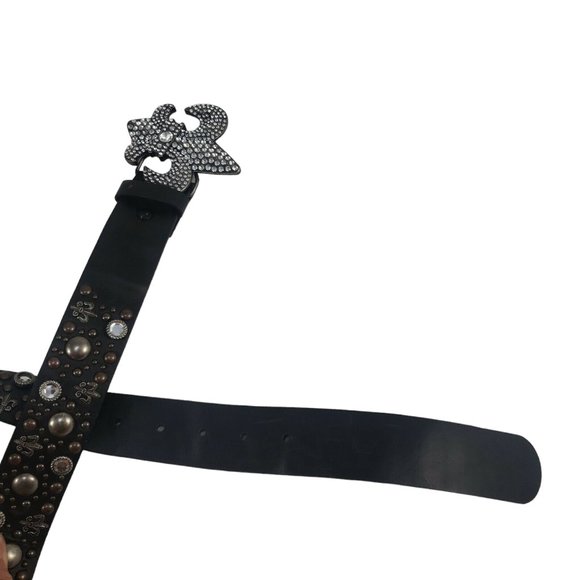 Fleur De Lis Belt Women's S Embellished Rhinestones Studded Glam Rock Chunky - Picture 5 of 7